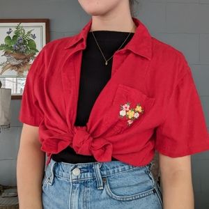 Cottagecore Red Linen Button Down
